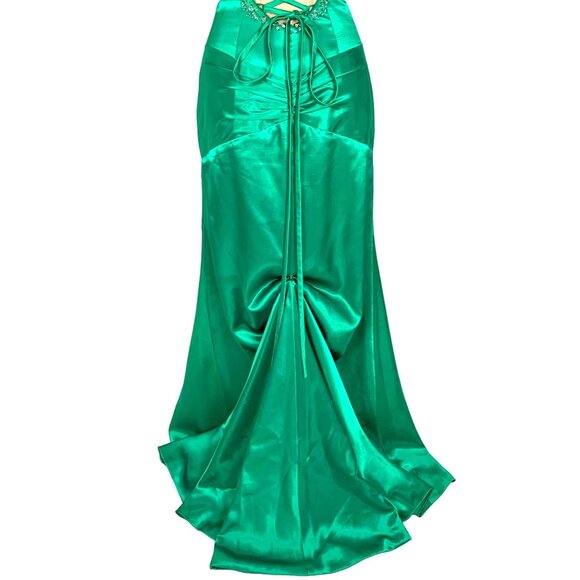 Precious Formal Strapless Sweetheart Neck Jeweled Slit Gown 8 Emerald Prom - Picture 10 of 15